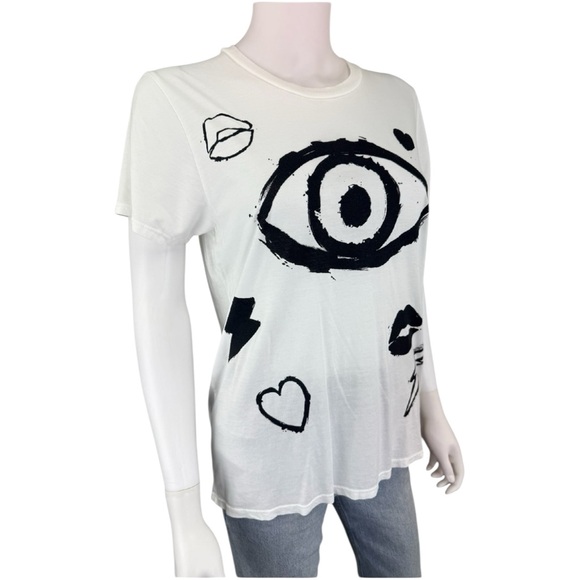 Lauren Moshi NWT White Wolf Painted Evil Eye Boyfriend Tee Size XS - Picture 5 of 9